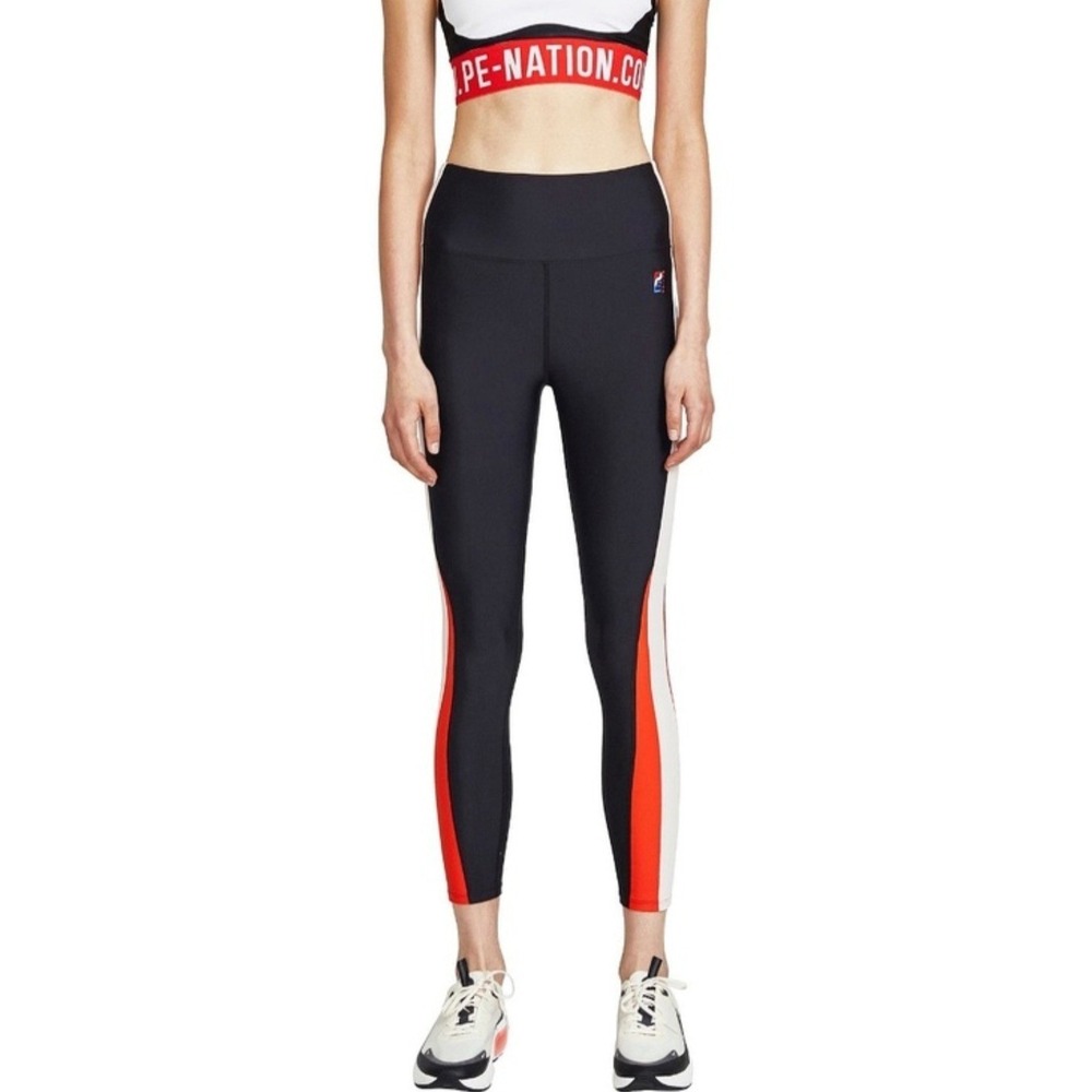 P.E Nation Womens High Rise Colorblock Leggings Black Red White Size S